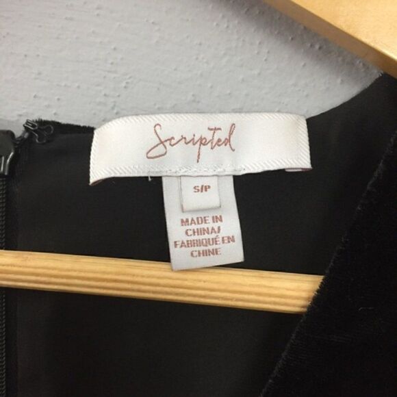 Scripted Black Velvet Ruffle Asymmetrical Dress - Picture 2 of 7